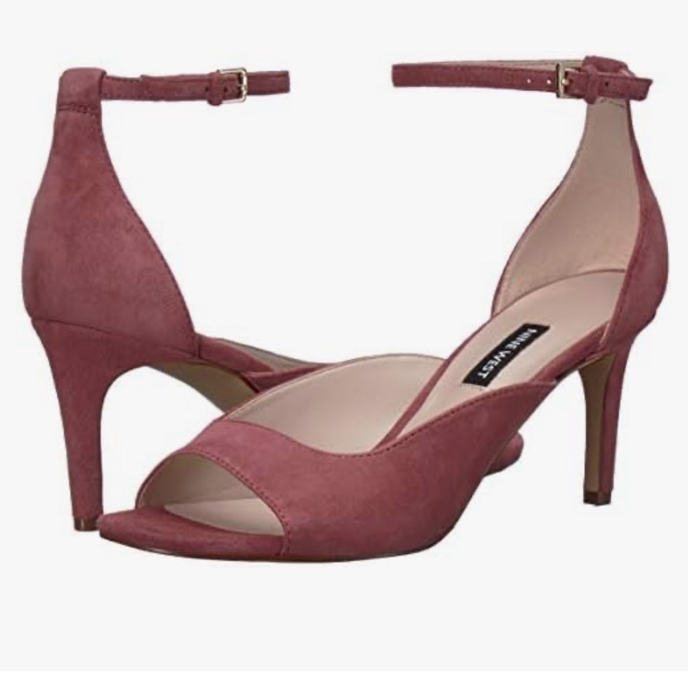 Nine west avielle medium pink peep toe suede leather pumps new in box 9.5m